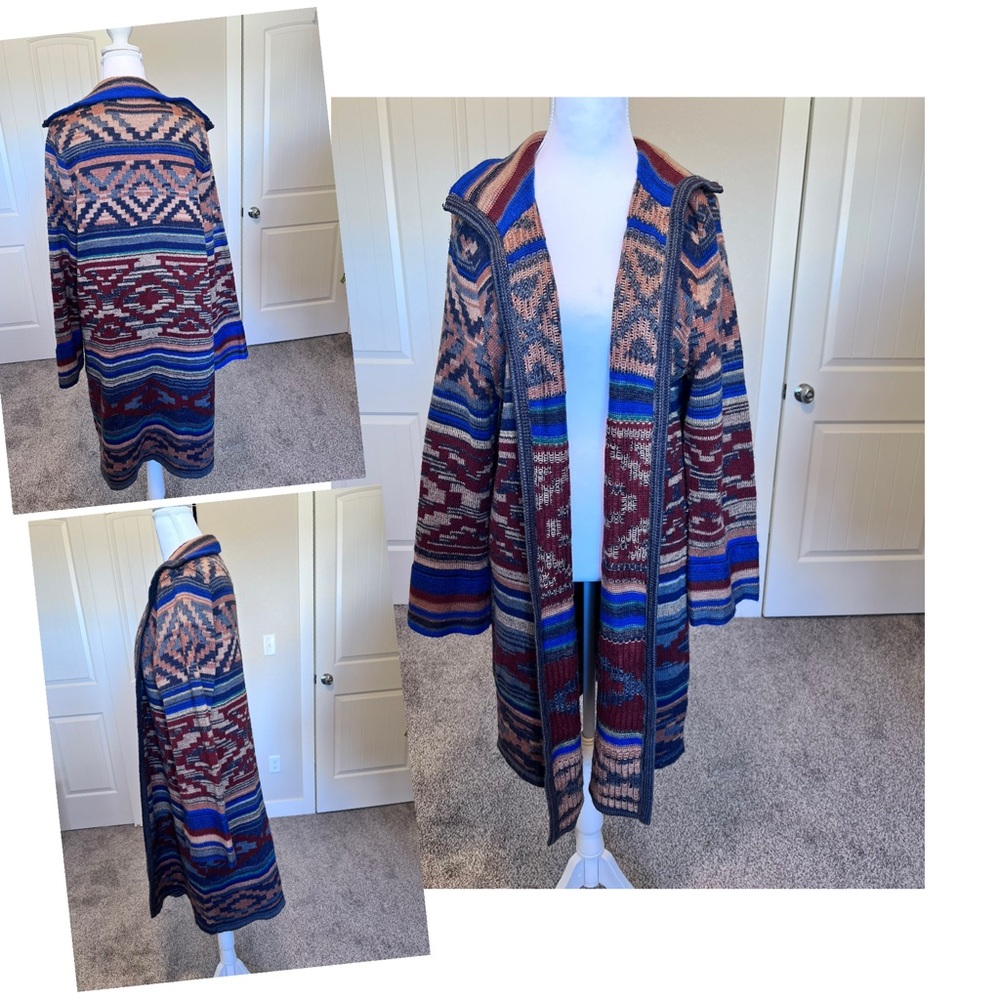 Southwestern Boho Geometric Aztec Long Soft  Cardigan SzXL Spense Knits